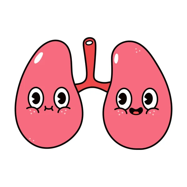 肺のキャラクター ベクターハンドは 伝統的な漫画のヴィンテージ レトロ カワイイキャラクターイラストのアイコンを描いた 白い背景に隔離されている 肺の文字の概念 — ストックベクタ