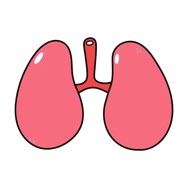 肺のキャラクター ベクターハンドは 伝統的な漫画のヴィンテージ レトロ カワイイキャラクターイラストのアイコンを描いた 白い背景に隔離されている 肺の文字の概念 — ストックベクタ