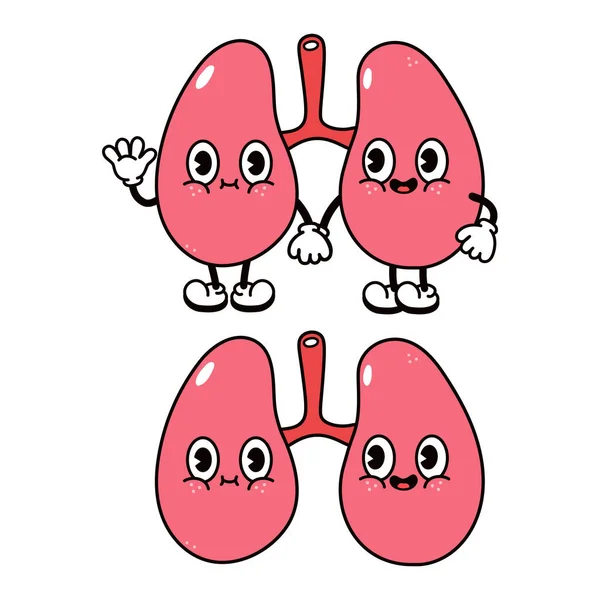 Lungencharakter Vector Handgezeichnete Traditionelle Cartoon Vintage Retro Kawaii Charakter Illustration — Stockvektor