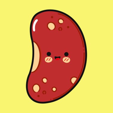 Sevimli komik Red Bean karakteri. Vektör el çizimi çizgi film kawaii karakter çizimi simgesi. Sarı arka planda izole edilmiş. Mutlu Soya fasulyesi karakter konsepti