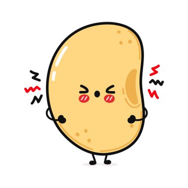 Tatlı soya fasulyesi karakteri. Vektör el çizimi çizgi film kawaii karakter çizimi simgesi. Beyaz arka planda izole edilmiş. Kızgın şirin soya fasulyesi karakteri konsepti