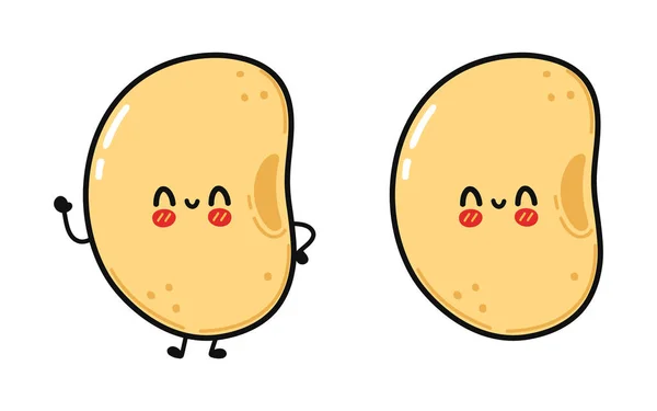 Cute Funny Red Bean Character Vector Hand Drawn Cartoon Kawaii — Stock Vector