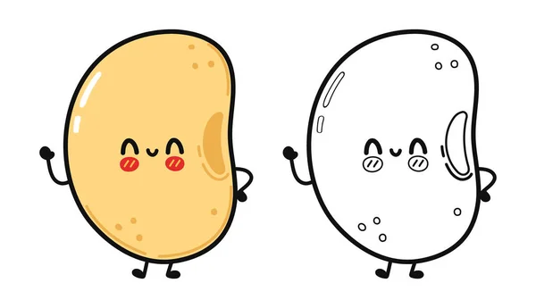 Χαριτωμένο Αστείο Soy Bean Χαρακτήρα Περίγραμμα Εικονογράφηση Κινουμένων Σχεδίων Για — Διανυσματικό Αρχείο