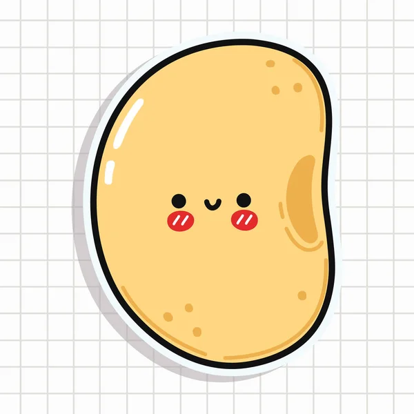 Carino Soy Bean Personaggio Adesivo Vettore Disegnato Mano Cartone Animato — Vettoriale Stock