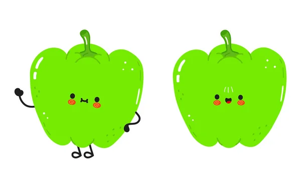 Green Pepper Character Vector Hand Drawn Cartoon Kawaii Character Illustration — Stock Vector