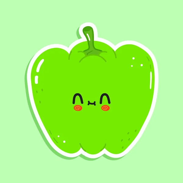 Cute Sticker Green Pepper Character Vector Hand Drawn Cartoon Kawaii — Stock Vector