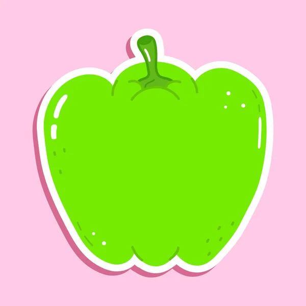 Sticker Groene Peper Karakter Vector Hand Getekend Cartoon Kawaii Teken — Stockvector