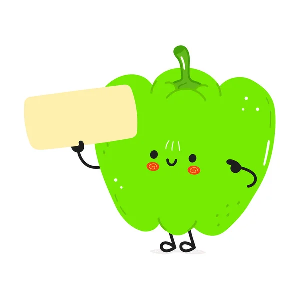Groene Peper Poster Karakter Vector Hand Getekend Cartoon Kawaii Karakter — Stockvector