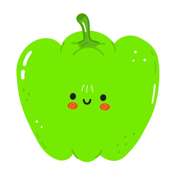 Cute Śmieszne Green Pepper Charakter Wektor Ręcznie Rysowane Kreskówki Ikona — Wektor stockowy