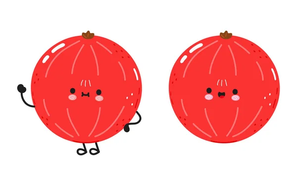 Karakter Red Ribes Vektor Tangan Gambar Kartun Kawaii Karakter Ikon - Stok Vektor
