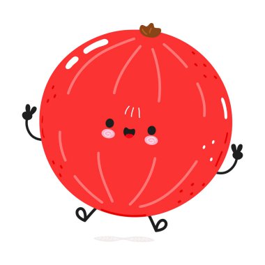 Sevimli komik Kırmızı Ribes zıplayan karakteri. Vektör el çizimi çizgi film kawaii karakter çizimi simgesi. Beyaz arka planda izole edilmiş. Mutlu Kırmızı Ribes karakter konsepti