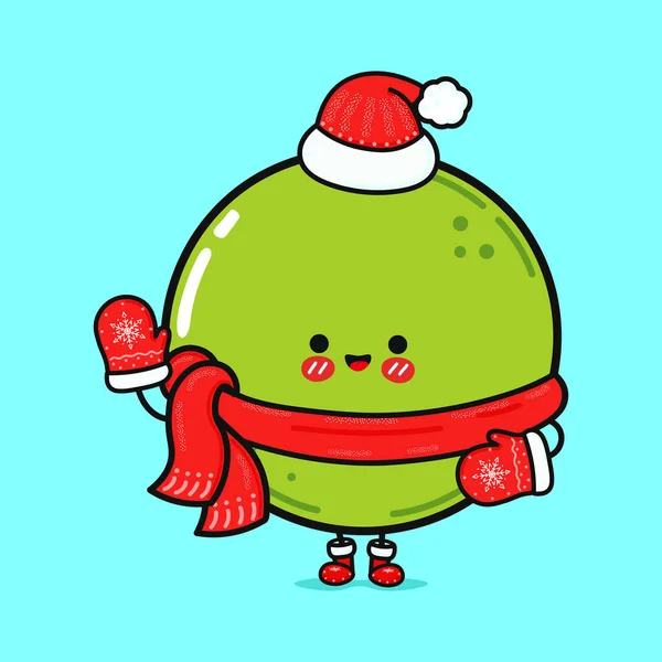 Engraçado Sorrir Feliz Ervilhas Chapéu Natal Desenho Ícone Ilustração Personagem — Vetor de Stock