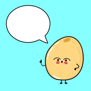 Konuşma balonlu şirin, komik Millet. Vektör el çizimi çizgi film kawaii karakter çizimi simgesi. Mavi arka planda izole edilmiş. Mutlu Millet karakter konsepti