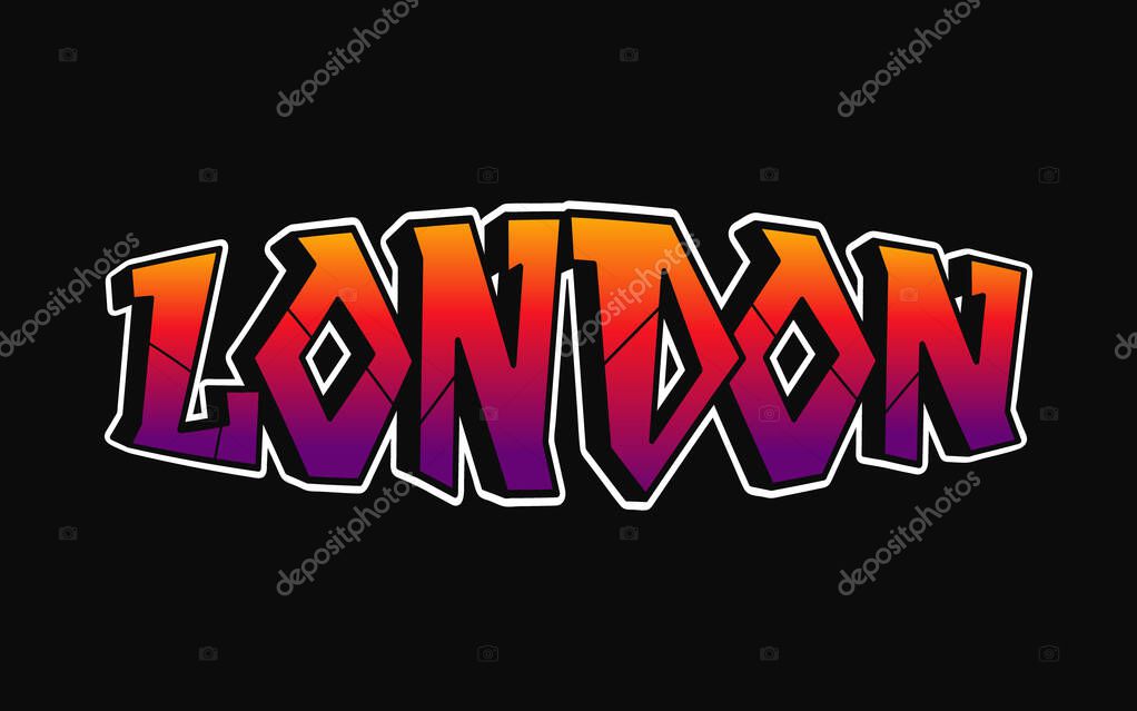 London city - single word, letters graffiti style. Vector hand drawn logo. Funny cool trippy word London, fashion, graffiti style print t-shirt, poster concept