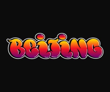 Pekin - tek kelime, graffiti tarzı harfler. Vektör el logosu çizilmiş. Komik havalı kelime Beijing City, moda, graffiti tarzı tişört, poster konsepti