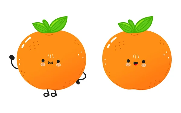Mandarinenfrucht Charakter Vector Handgezeichnete Karikatur Kawaii Charakter Illustration Symbol Vereinzelt — Stockvektor
