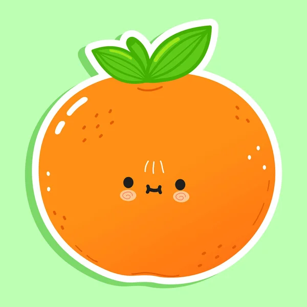 Aufkleber Mandarine Frucht Charakter Vector Handgezeichnete Karikatur Kawaii Charakter Illustration — Stockvektor