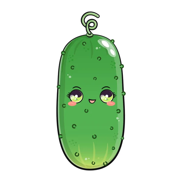 Cucumber Vector Hand Drawn Cartoon Kawaii Character Illustration Icon Isolated — Stock Vector