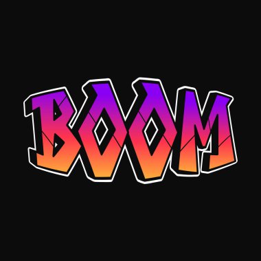 Boom word trippy psychedelic grafiti tarzı harfler. Vektör el çizimi karikatür logosu patlama illüstrasyonu. Tişört posteri konsepti için graffiti tarzı komik mektuplar.