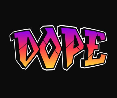 Uyuşturucu, tek kelime, graffiti stili harfler. Vektör el logosu çizilmiş. Komik havalı kelime uyuşturucu, moda, graffiti tarzı tişört, poster konsepti.