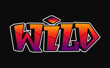 Çılgın kelime psikedelik graffiti tarzı harfler. Vektör el çizimi karikatür logosu Wild Illustration. Komik garip mektuplar, moda, tişört için graffiti tarzı baskı, poster.