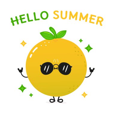 Greyfurt karakteri. Vektör el çizimi çizgi film kawaii karakter çizimi simgesi. Beyaz arka planda izole edilmiş. Greyfurt meyve karakteri kavramı