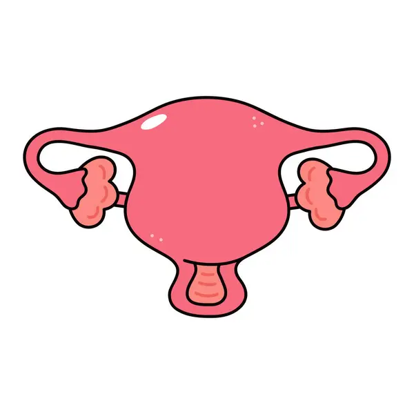 Cute Funny Uterus Character Vector Hand Drawn Traditional Cartoon Vintage — Stock Vector