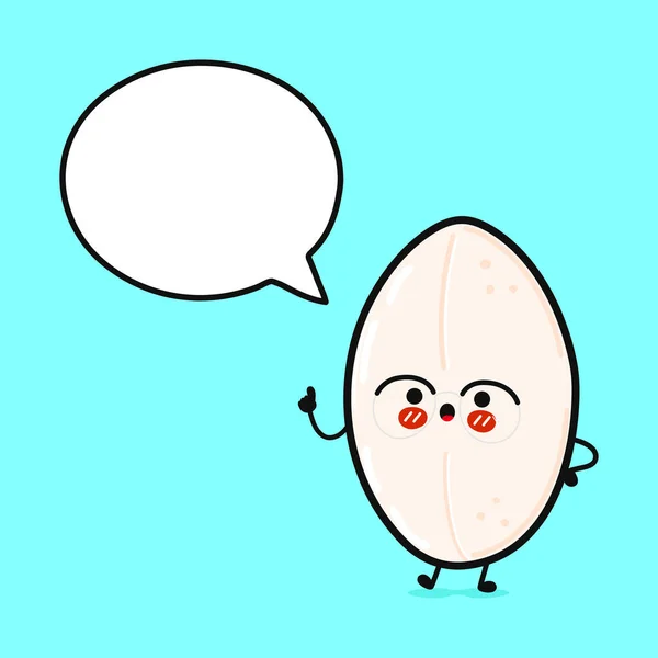 Χαριτωμένο Αστείο Ρύζι Φούσκα Λόγου Εικονίδιο Εικονογράφησης Χαρακτήρα Vector Hand — Διανυσματικό Αρχείο