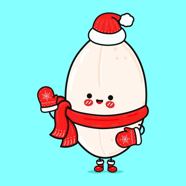 Engraçado Sorrir Feliz Chapéu Natal Arroz Desenho Ícone Ilustração Personagem — Vetor de Stock