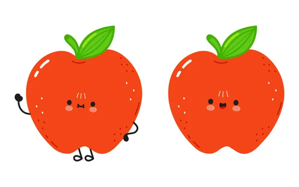 Personnage Red Apple Vecteur Dessin Main Dessin Animé Kawaii Personnage — Image vectorielle