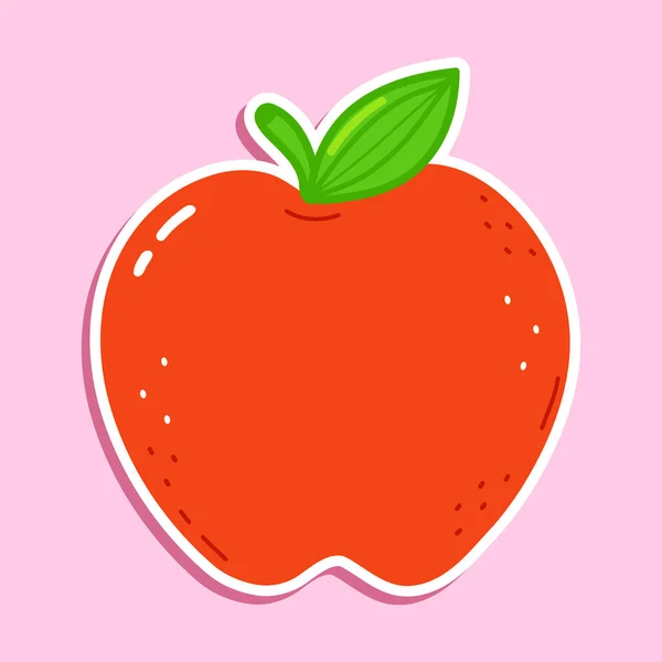 Söpö Tarra Red Apple Merkki Vektori Käsin Piirretty Sarjakuva Kawaii — vektorikuva