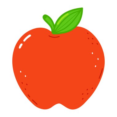 Sevimli komik Red Apple karakteri. Vektör el çizimi çizgi film kawaii karakter çizimi simgesi. Beyaz arka planda izole edilmiş. Red Apple karakter kavramı