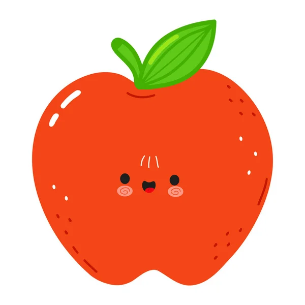 Netter Lustiger Red Apple Charakter Vector Handgezeichnete Karikatur Kawaii Charakter — Stockvektor