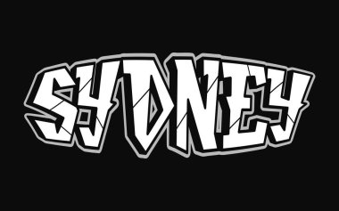 Sydney şehri, tek kelime, graffiti stili harfler. Vektör el logosu çizilmiş. Komik havalı kelime Sydney şehri, moda, graffiti tarzı tişört, poster konsepti.