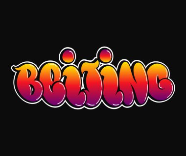 Pekin - tek kelime, graffiti tarzı harfler. Vektör el logosu çizilmiş. Komik havalı kelime Beijing City, moda, graffiti tarzı tişört, poster konsepti