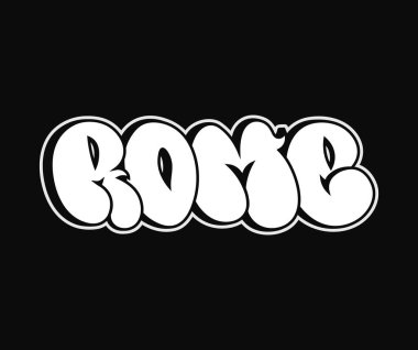 Roma - tek kelime, graffiti tarzı harfler. Vektör el logosu çizilmiş. Roma Şehri, moda, graffiti tarzı tişört, poster konsepti.