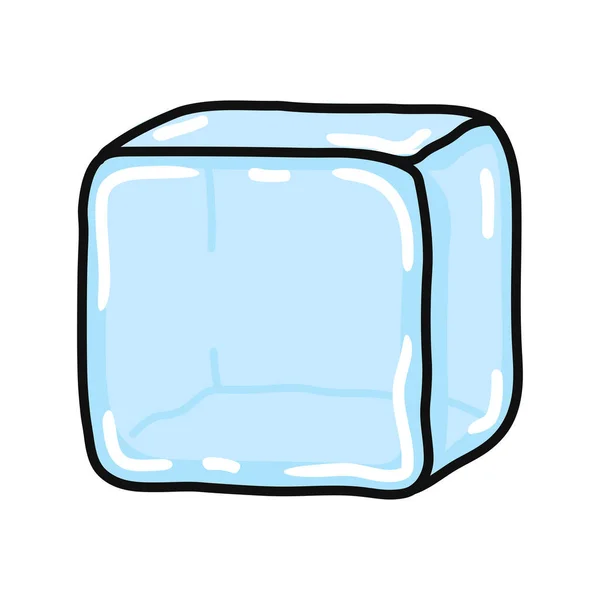 Cute Funny Ice Cube Character Vector Hand Drawn Cartoon Kawaii — Stock Vector