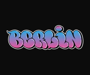 Berlin dilinde tuhaf psikedelik graffiti tarzı harfler. Vektör el çizimi karikatür çizimi Berlin çizimi. Komik garip mektuplar, moda, tişört için graffiti tarzı baskı, poster.