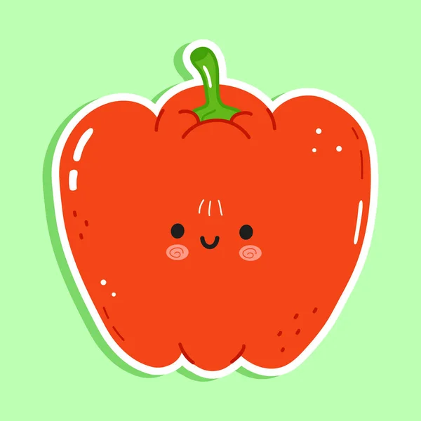 Cute Funny Red Bell Pepper Sticker Character Vector Hand Drawn — Stock Vector