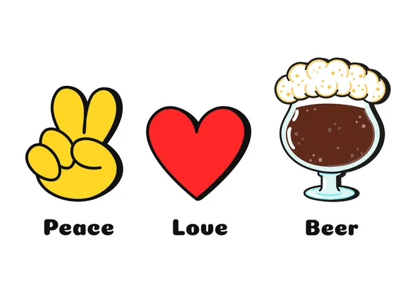 Paz Amor Estampa Conceito Cerveja Para Shirt Vector Desenho Animado —  Vetores de Stock