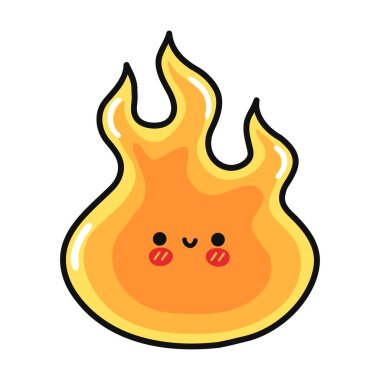 Sevimli komik Ateş karakteri. Vektör el çizimi çizgi film kawaii karakter çizimi simgesi. Beyaz arka planda izole edilmiş. Mutlu Ateş karakteri konsepti