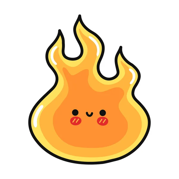 Cute Funny Fire Character Vector Hand Drawn Cartoon Kawaii Character — Stock Vector
