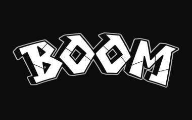 Boom word trippy psychedelic grafiti tarzı harfler. Vektör el çizimi karikatür logosu patlama illüstrasyonu. Komik garip mektuplar, moda, tişört için graffiti tarzı baskı, poster konsepti.