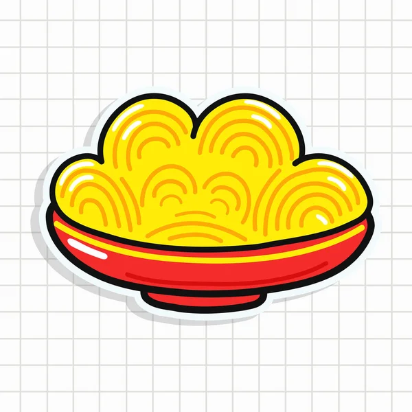 Cute Plate Spaghetti Sticker Character Vector Hand Drawn Cartoon Kawaii — Stock Vector
