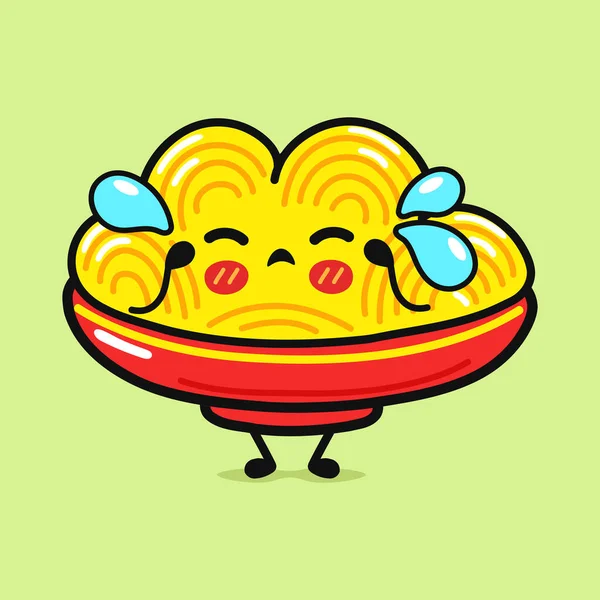 Crying Plate Spaghetti Character Vector Hand Drawn Cartoon Kawaii Character — Stock Vector