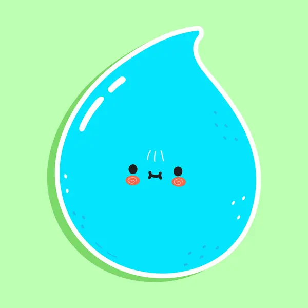 Cute Funny Water Drop Sticker Character Vector Hand Drawn Cartoon — Stock Vector