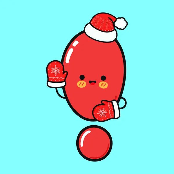 Lustig Lächelnd Fröhliches Ausrufezeichen Weihnachtsmütze Vektor Flache Zeichentrickfigur Illustration Icon — Stockvektor