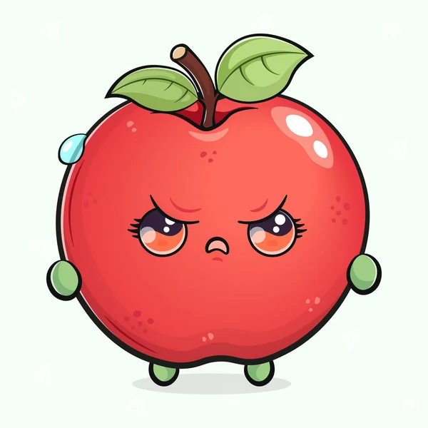 Roztomilý Naštvaný Red Apple Charakter Vektor Ručně Kreslený Karikatura Kawaii — Stockový vektor