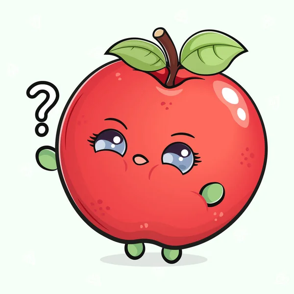 Rött Äpple Och Frågetecken Vektor Handritad Tecknad Kawaii Tecken Illustration — Stock vektor
