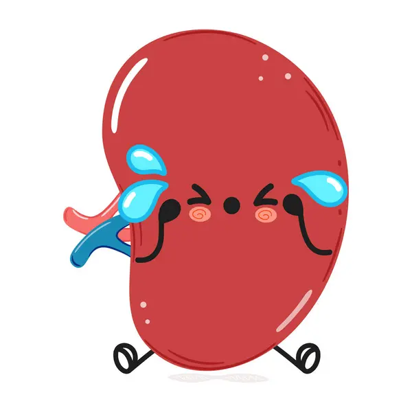 Cute Sad Spleen Organ Character Vector Hand Drawn Cartoon Kawaii — Stock Vector